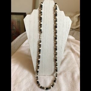 Silver, Pearl, Black & Taupe Crystal Necklace